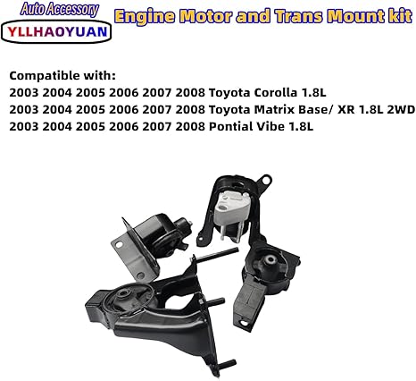 Engine Mount Kit for 2003-2008 Corolla 1.8L - Set of 4 Replaces A4218 A4219 A4220 A4221 - Also Fits Matrix & Pontiac Vibe
