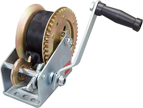 Torin ATRT1161SB 1600lbs Capacity Heavy Duty Manual Hand Crank Winch with 32.8ft Nylon Strap for Boats, Trailers, Trucks, ATVs, Silver