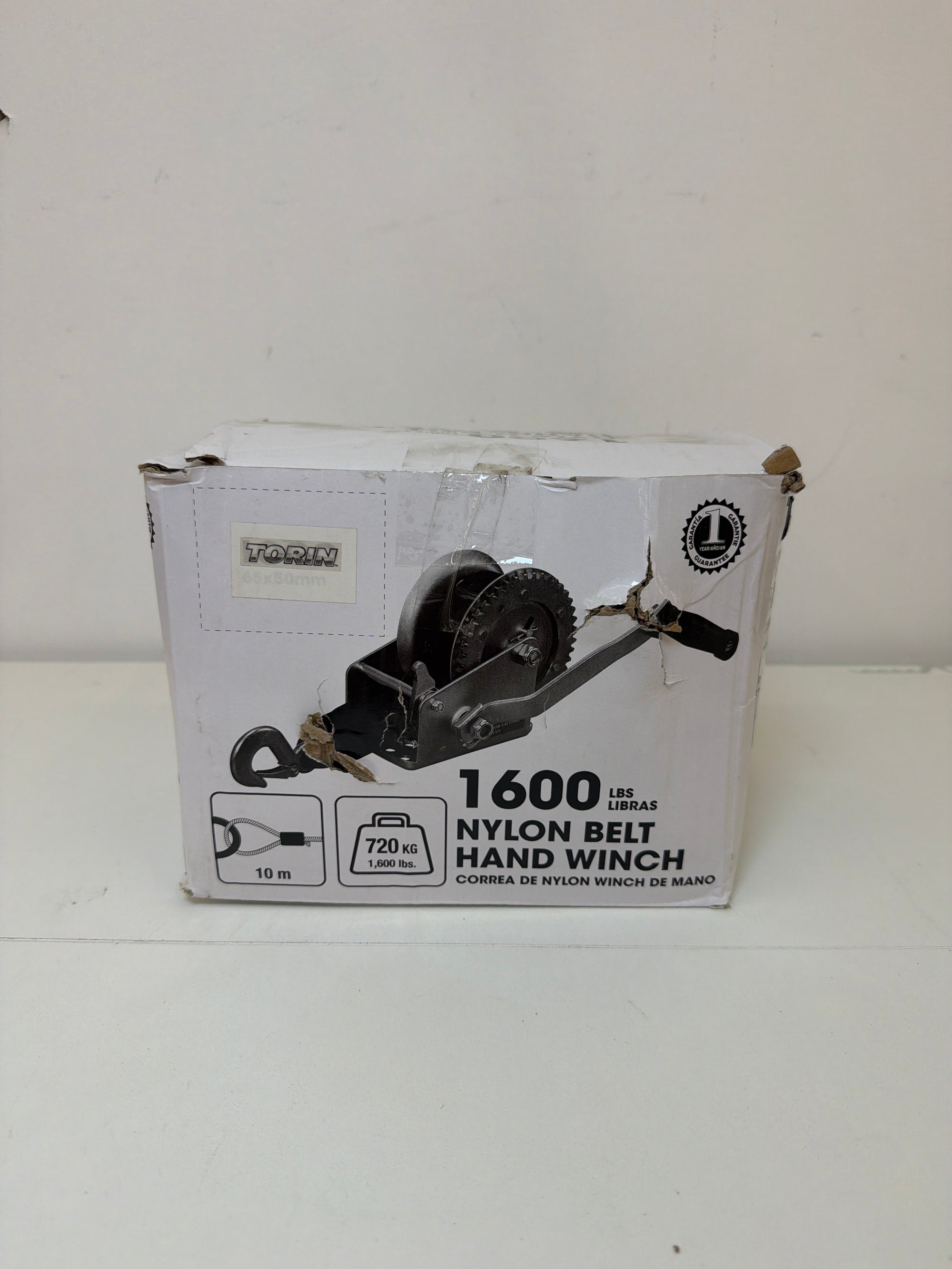 Torin ATRT1161SB 1600lbs Capacity Heavy Duty Manual Hand Crank Winch with 32.8ft Nylon Strap for Boats, Trailers, Trucks, ATVs, Silver