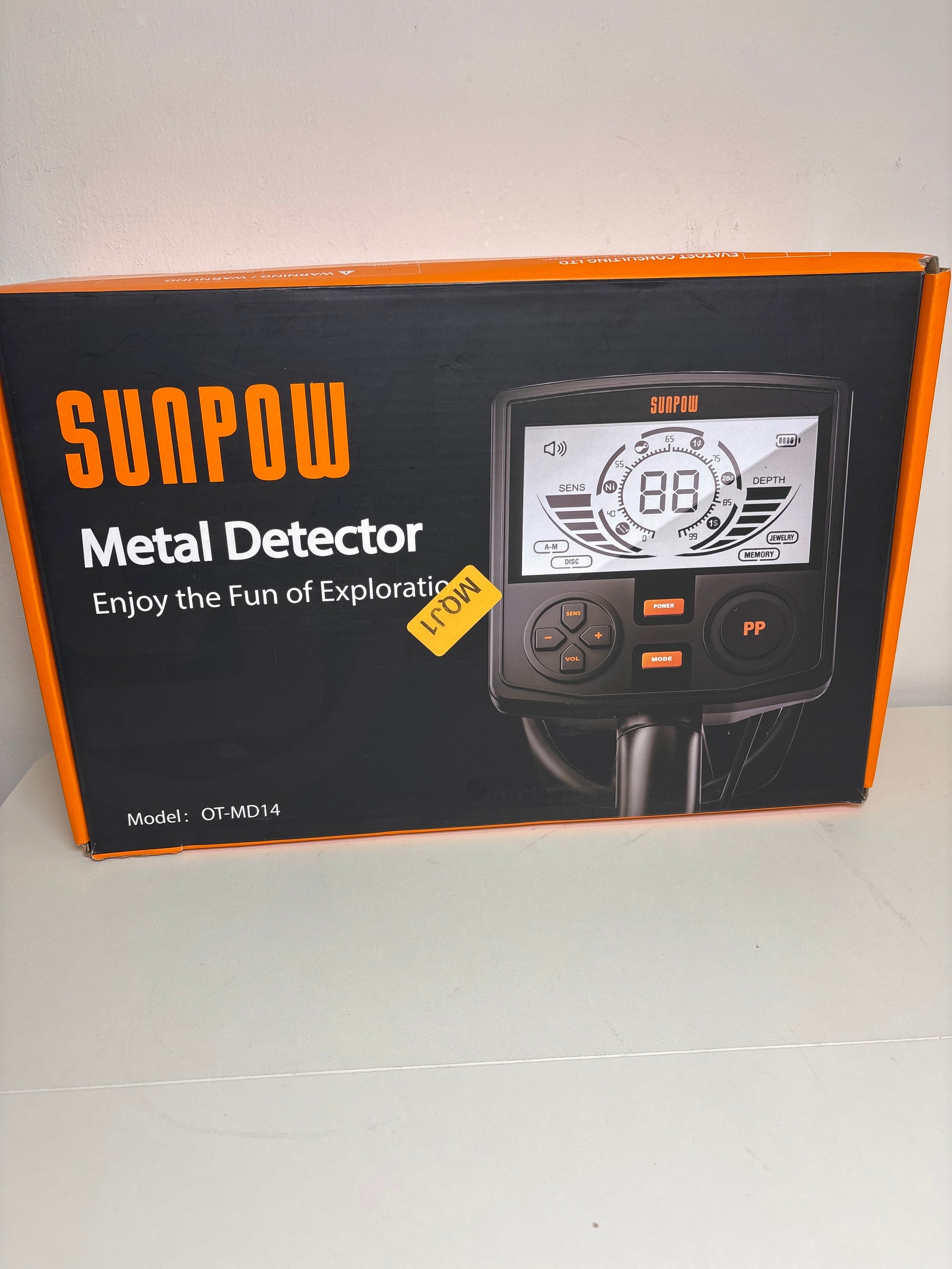SUNPOW Metal Detector for Adults Professional - High Accuracy with 12" Waterproof Coil, 2x Backlit LCD Display, Advanced DSP Chip, 5 Modes, Adjustable Length (19"-59"), Sturdy Spiral Structure -OTMD14