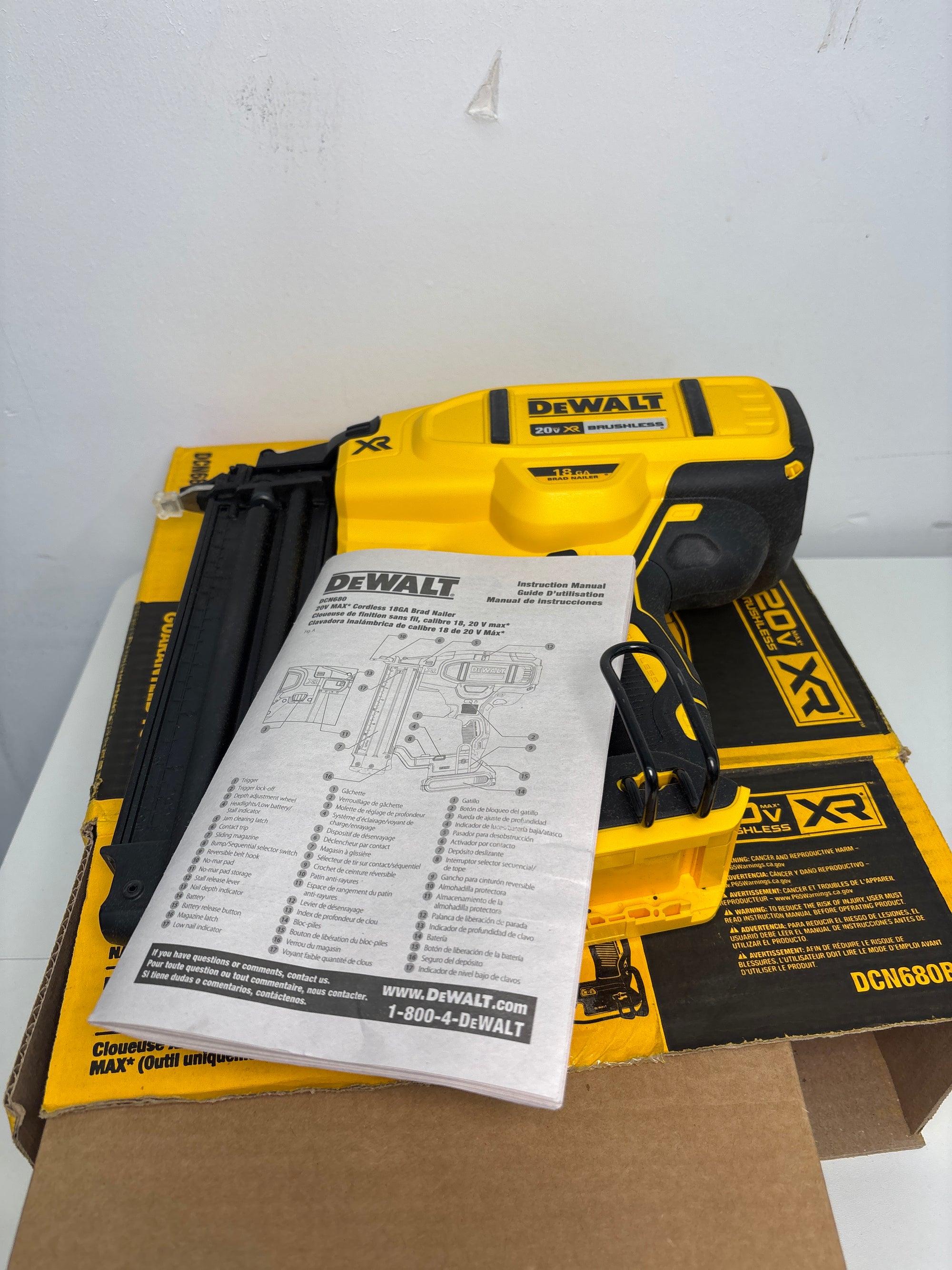 DEWALT DCN680B 20V MAX* XR® 18 GA Cordless Brad Nailer (Tool Only)