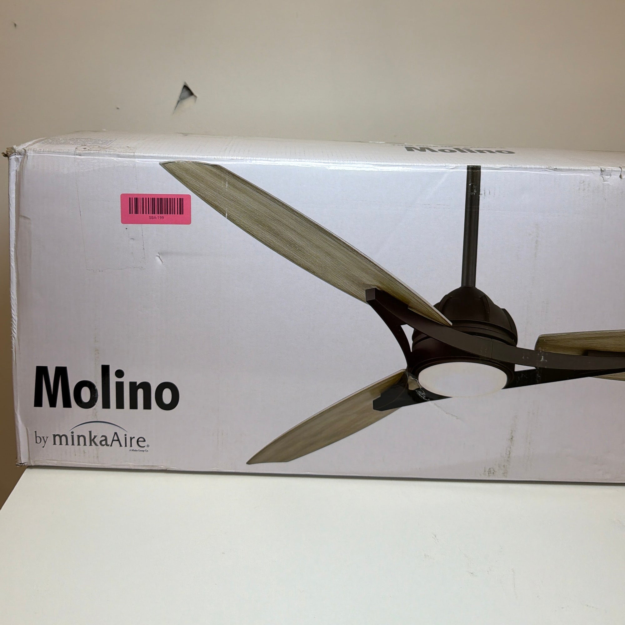 Minka Aire F742L-CL/SG Molino - 65 Inch Ceiling Fan with Light Kit, Coal Finish with Seashore Grey Blade Finish with Etched White Glass