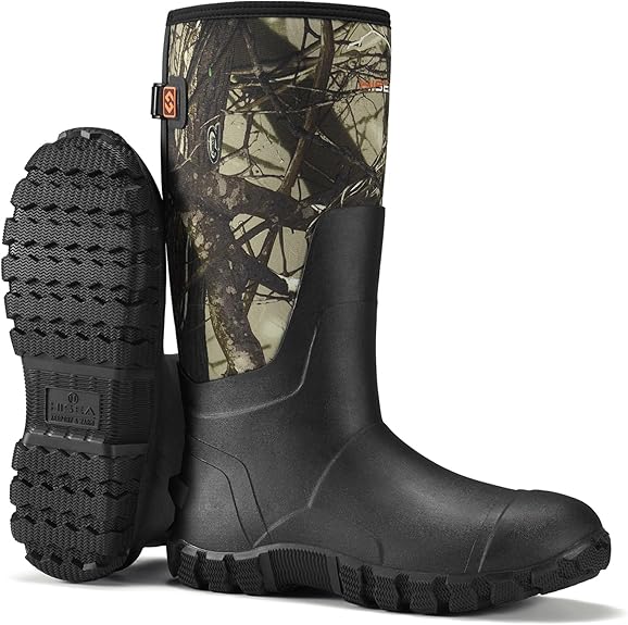 US MENS 11 HISEA Upgraded Men's Rain Boots, Waterproof Insulated Neoprene Rubber Boots with Steel Shank, Durable Anti-Slip Outdoor Work Boots for Hunting Gardening Farming Fishing Mud Working, Adjustable Calf