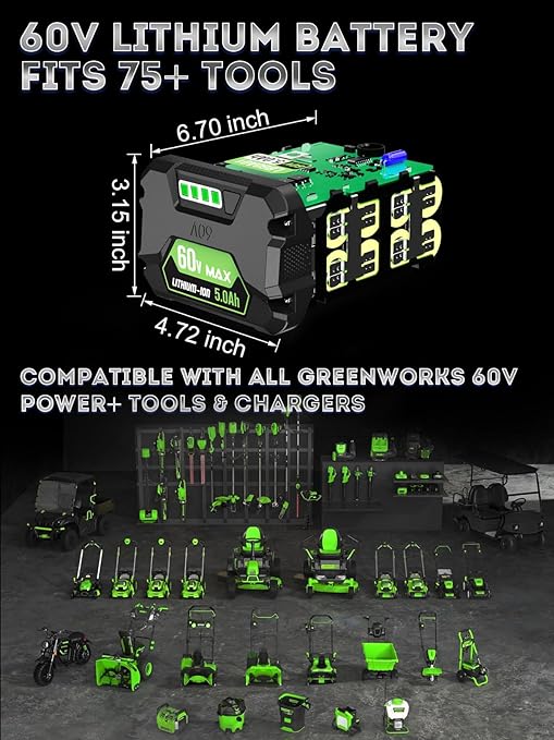 5.0AH Replacement for Greenworks 60V Battery, Fit for 75+ Green Works 60V Tools & Greenworks Battery LB60A03 LB60A02 LB60A00