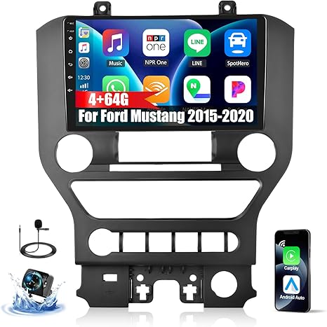 [4+64G] Android 13 Car Stereo for Ford Mustang 2015-2020 with Wireless Carplay&Android Auto,9 Inch Car Radio with Mirror Link Bluetooth FM/RDS WiFi GPS EQ SWC+AHD Backup Camera