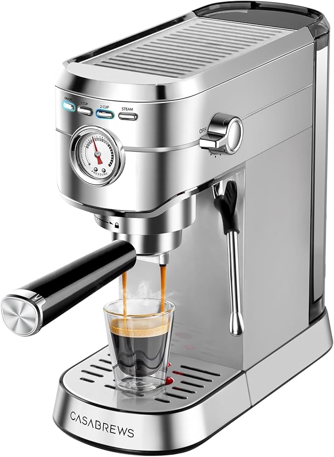 CASABREWS CM5418 Espresso Machine 20 Bar, Compact Espresso Maker with Steam Milk Frother, Stainless Steel Coffee Machine with 34oz Removable Water Tank for Cappuccino