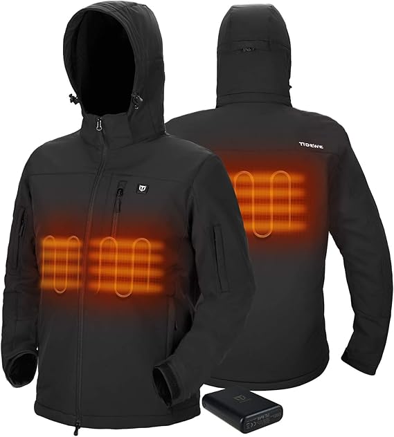 (Black,Size XXXL) TIDEWE Heated Jacket for Men with Battery Pack