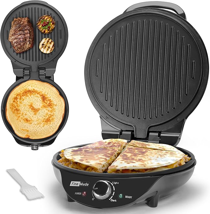 Electric Griddle Nonstick, Multi-Funtional Quesadilla Maker 10 Inch, Electric Grill Indoor, Pancake Griddle & Pan, Smokeless Indoor Grill, Non-stick Surface, Black