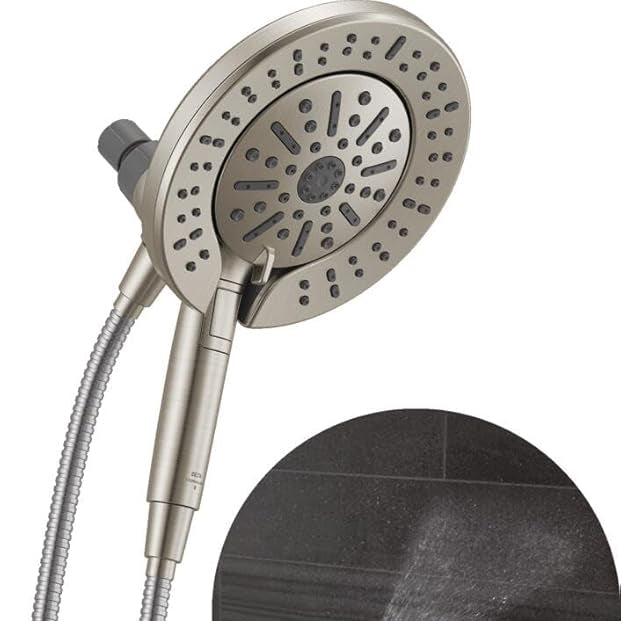 Delta 6-Setting In2ition 2-in-1 Dual Shower Head with Handheld High Pressure ProClean Spray, Brushed Nickel Detachable Shower Head with Hose, 1.75 GPM Flow Rate, Satin Nickel 75655SN