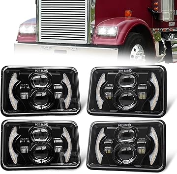 CO LIGHT 4 PCS DOT Approved 4x6 Inch LED Headlights Hi/Lo Sealed Beam 80W Amber Halo Rectangular Replacement H4651 H4652 H4656 H4666 H6545