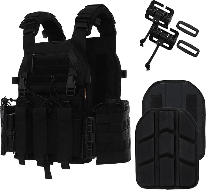 Tactical Molle Vests with Triple mag Pouch and Side Cummerbund Pouches, Quick Release Vests for Men
