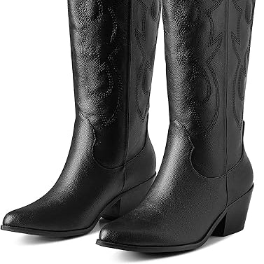 WMNS Sizw 6.5 Erocalli White Cowgirl Boot Cowboy Boots for Women Embroidered Pull-On Chunky Stacked Heel Knee High Western Boots